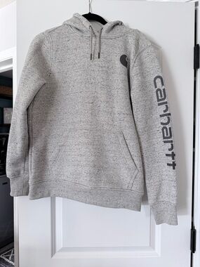 Carhartt Heather Gray Pullover Hoodie with Sleeve Logo